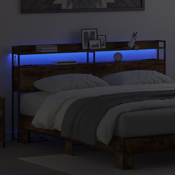 vidaXL Lagringshodegavl med hylle R&oslash;kt eik 200 cm Konstruert tre