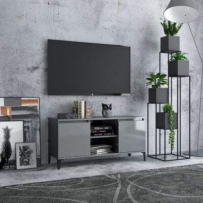 vidaXL TV-benk med metallben høyglans grå 103,5x35x50 cm
