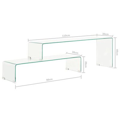 vidaXL Salongbord 2 deler 90x30x20/110x30x40 cm herdet glass