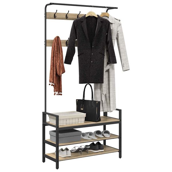 vidaXL Kleshenger med hylle Sonoma eik 95 x 34 x 184 cm Konstruert tre