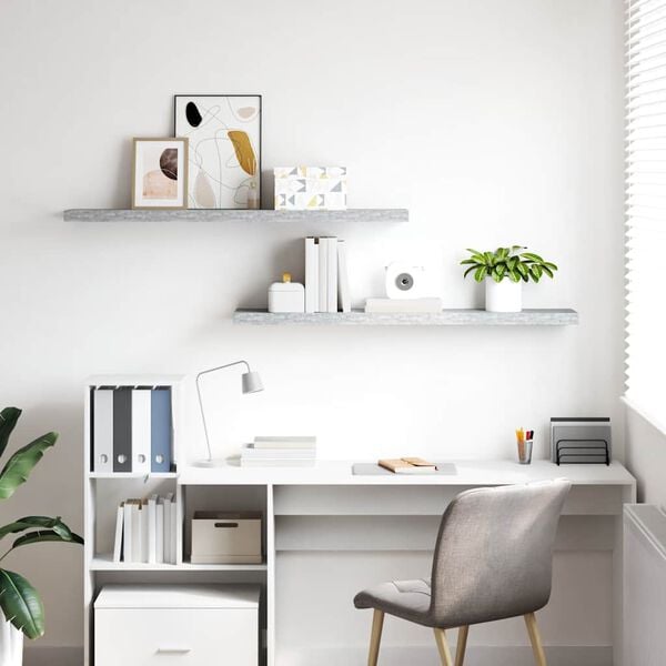 vidaXL Flytende vegghyller 2 stk betonggr&aring; 120x23,5x3,8 cm MDF