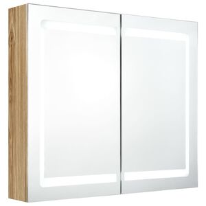 vidaXL LED-speilskap til bad eik 80x12x68 cm