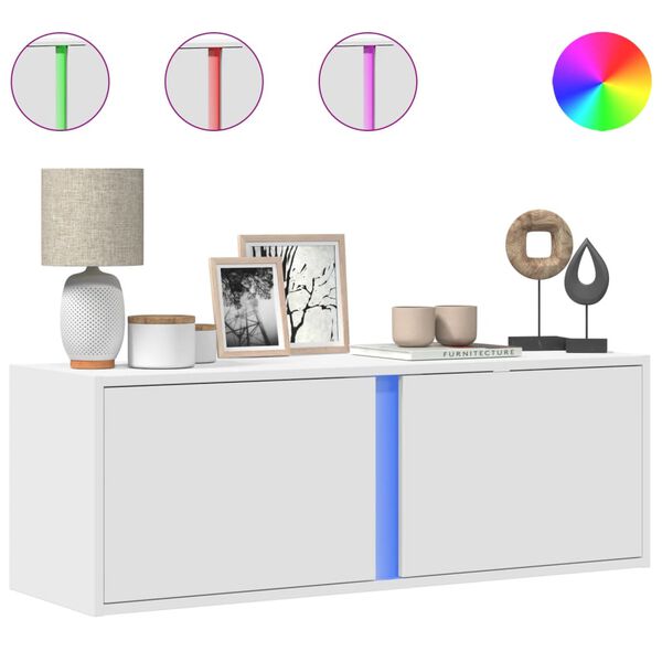 vidaXL Vegghengt TV-benk med LED hvit 100x31x35 cm