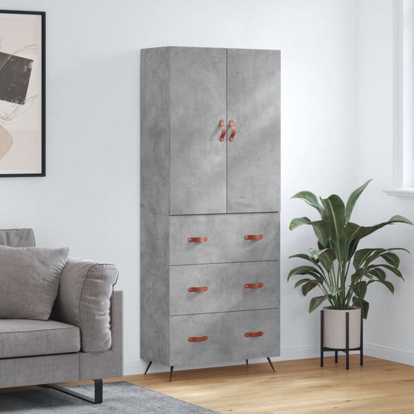 vidaXL Highboard betonggr&aring; 69,5x34x180 cm konstruert tre