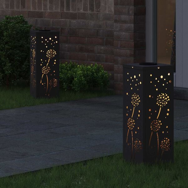 vidaXL Solenergi LED stibelys 2 pcs Svart Kaldvalset st&aring;l