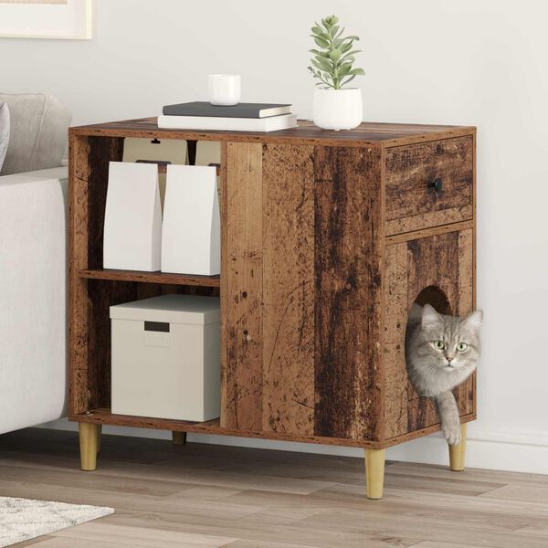 vidaXL Katt Hus Gammelt tre 72 x 42.5 x 70 cm Konstruert tre