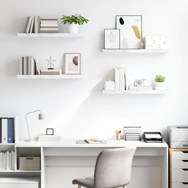 vidaXL Vegghylle 4 pcs Hvit marmor 80 x 23,5 x 4 cm Konstruert tre