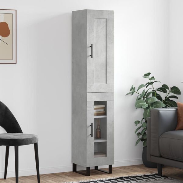vidaXL Highboard betonggr&aring; 34,5x34x180 cm konstruert tre