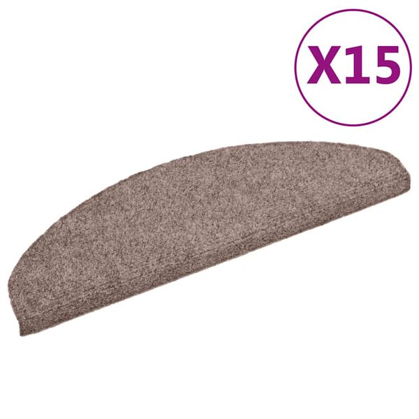 vidaXL Trappematter selvklebende 15 stk 65x21x4 cm lysebrun halvrund stor