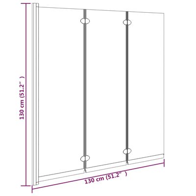 vidaXL Leddet dusjdør med 3 paneler 130x130 cm ESG svart