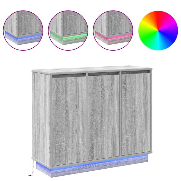 vidaXL LED sideboard Gr&aring; Sonoma 90 x 32 x 75 cm Konstruert tre
