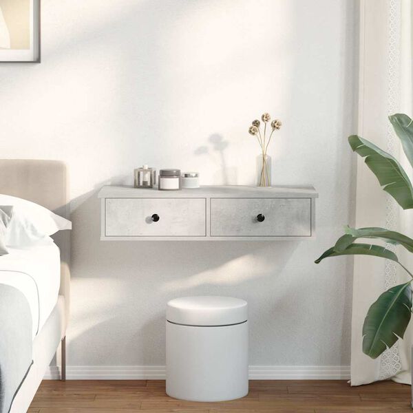 vidaXL Vegghylle med skuffer betonggrå 80x31x17 cm konstruert tre