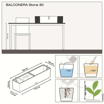 LECHUZA Plantekasse BALCONERA Stone 80 ALL-IN-ONE svart