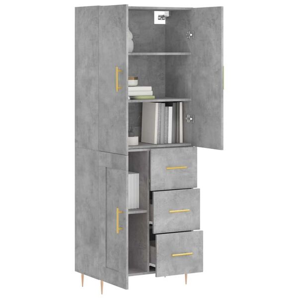 vidaXL Highboard betonggr&aring; 69,5x34x180 cm konstruert tre