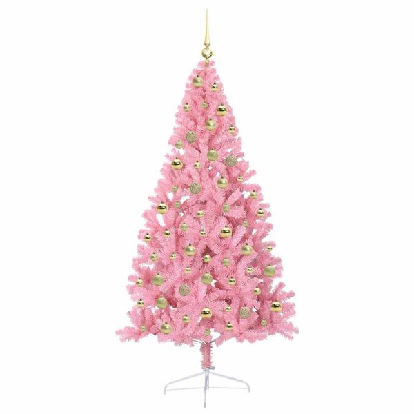 vidaXL Kunstig Forh&aring;ndsopplyst Juletre med 300 LED Rosa 180 cm PVC