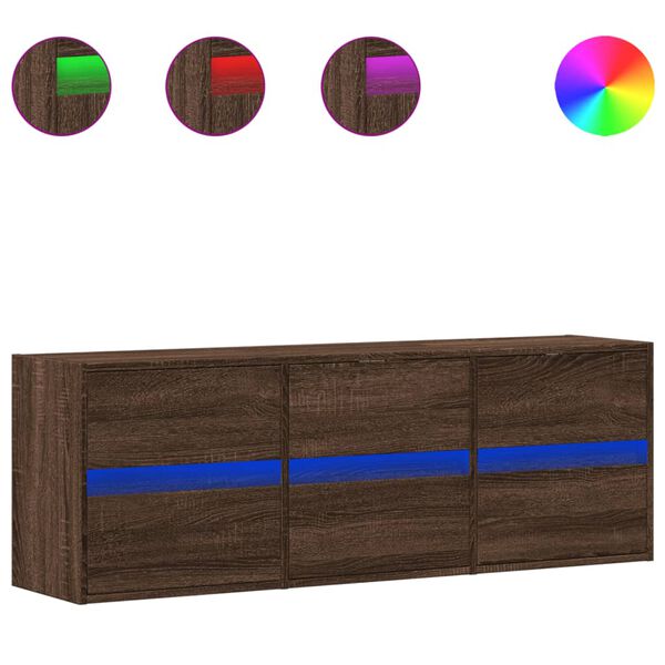 vidaXL Vegghengt TV-benk med LED brun eik 130x31x45 cm