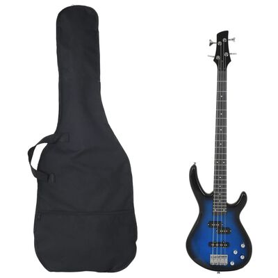 vidaXL Elektrisk bassgitar for nybegynnere med veske blå svart 4/4 46"