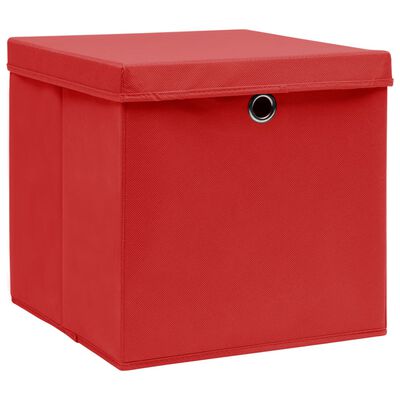 vidaXL Oppbevaringsbokser med lokk 4 stk rød 32x32x32 cm stoff