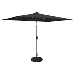 vidaXL Hageparasol med LED-lamper og fot 2 x 3 m Polyester Antrasitt