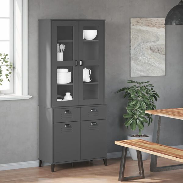 vidaXL Highboard VIKEN antrasitt grå 80x40x190 cm heltre furu