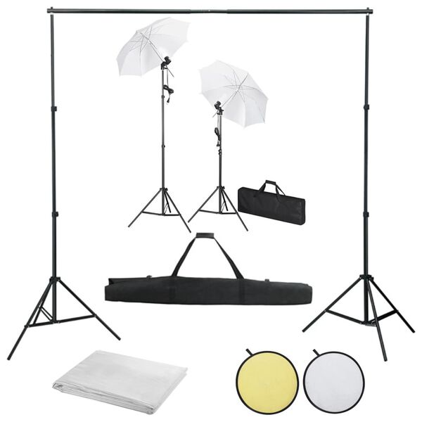 vidaXL Fotostudiosett med bakgrunner, lamper og parasoller