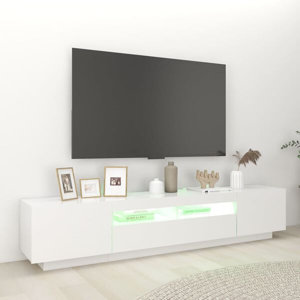 vidaXL TV-benk med LED-lys hvit 200x35x40 cm