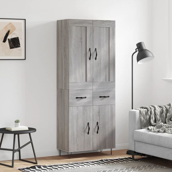 vidaXL Highboard gr&aring; sonoma 69,5x34x180 cm konstruert tre