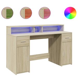 vidaXL Skrivebord med LED-lys sonoma eik 140x55x91 cm konstruert tre