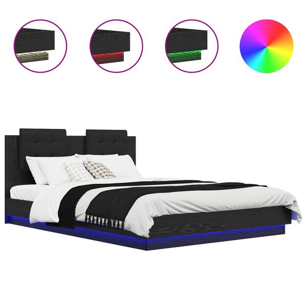 vidaXL Sengestamme med hodegatt Svart Eik 150 x 200 cm Konstruert tre