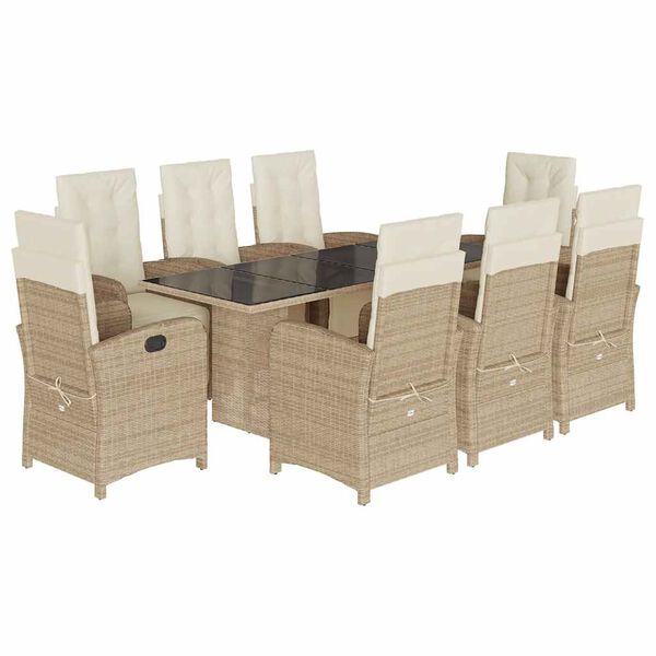 vidaXL Hagespisegruppe med puter 9 deler polyrotting beige