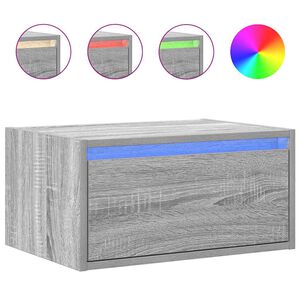 vidaXL Vegghengt nattbord med LED-lys gr&aring; sonoma