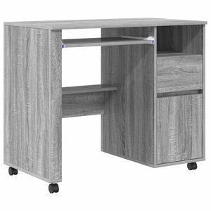 vidaXL Skrivebord med hjul Gr&aring; Sonoma Konstruert tre 91 x 50 x 77 cm