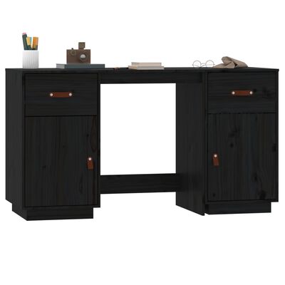 Skrivebord med skap svart 135x50x75 cm heltre furu
