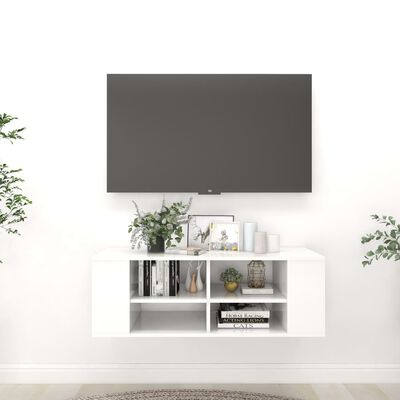 vidaXL Vegghengt TV-benk høyglans hvit 102x35x35 cm sponplate