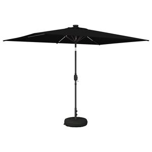 vidaXL Hageparasol med LED-lamper og fot 200 x 300 cm Polyester Svart