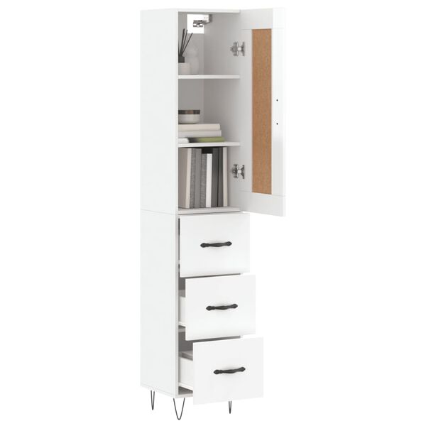 vidaXL Highboard h&oslash;yglans hvit 34,5x34x180 cm konstruert tre