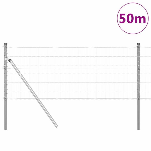 vidaXL Gjerde med stolpe s&oslash;lv 0,4 x 50 m St&aring;l og PVC