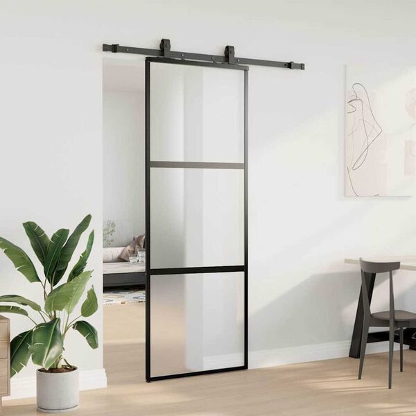 vidaXL Skyved&oslash;r med monteringssett svart 76x205 cm herdet glass