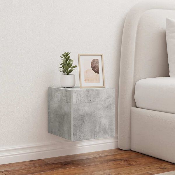 vidaXL Vegghengt TV-benk med LED-lys betonggr&aring; 30,5x35x30 cm