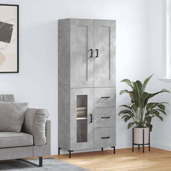 vidaXL Highboard betonggr&aring; 69,5x34x180 cm konstruert tre