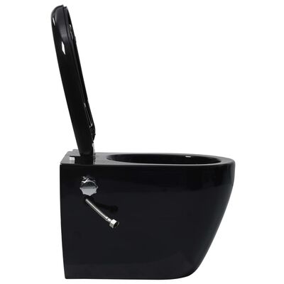 vidaXL Vegghengt kantløst toalett med skjult sisterne svart keramikk