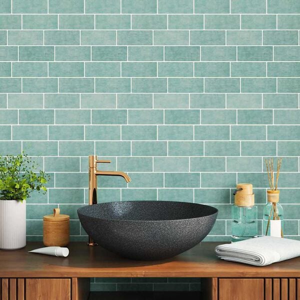 vidaXL Subway-flis 10 pcs Grågrønn 29.4 x 21.4 cm Polyuretan og PET