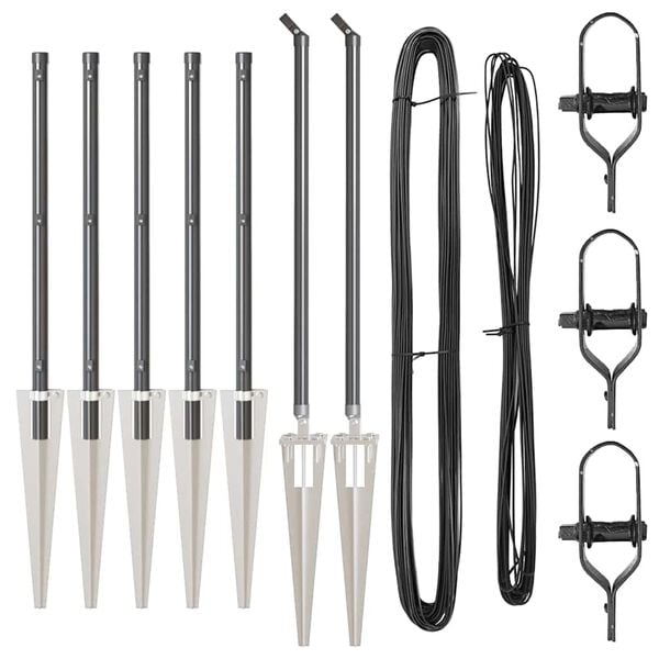 vidaXL Gjerdep&aring;le 7 pcs Gr&aring; St&aring;l