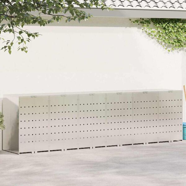 vidaXL Oppbevaring for 3 søppelbøtter sølv 340 x 77.5 x 115.5 cm