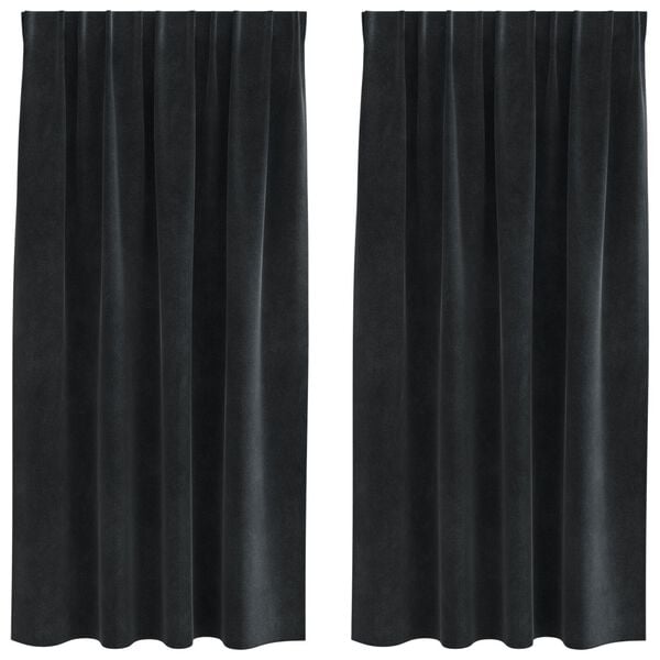 vidaXL Gardiner med gardiner 2 pcs Svart 140 x 175 cm Fløyel