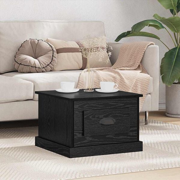 vidaXL Kaffebord med skuff Svart Eik 50 x 50 x 35 cm Konstruert tre