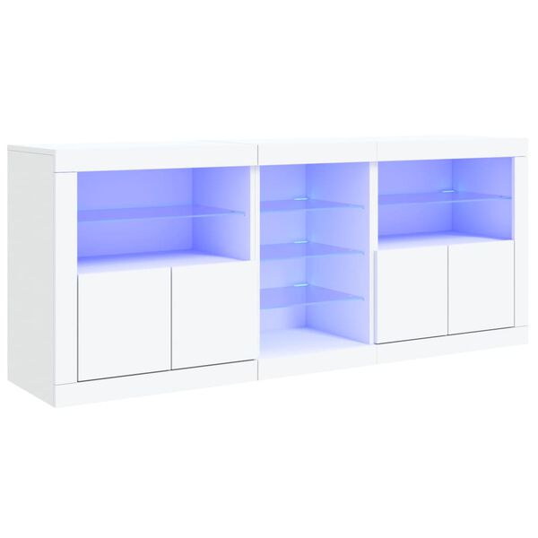 vidaXL Skjenk med LED-lys hvit 181,5x37x67 cm
