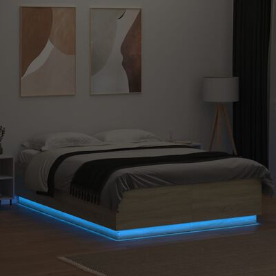 vidaXL Sengeramme med LED-lys sonoma eik 150x200 cm konstruert tre