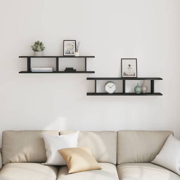 vidaXL Vegghyller 2 stk svart eik 90x18x20 cm konstruert tre