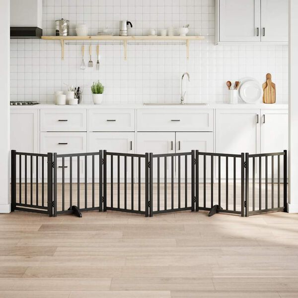 vidaXL Hundeport d&oslash;r sammenleggbar 6 paneler svart 300 cm heltre gran